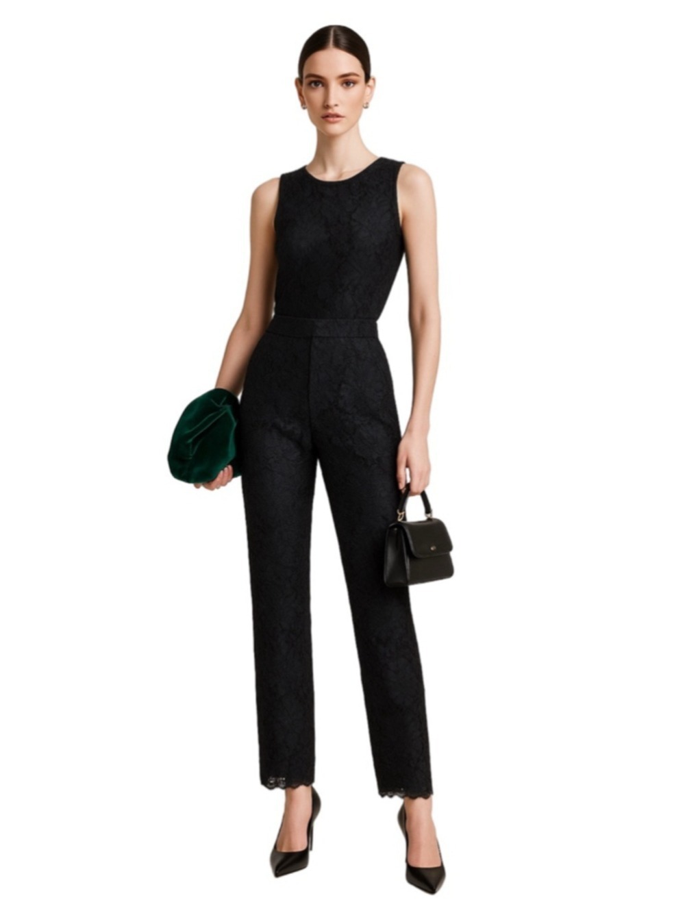 Valentino Black Lace Cigarette Pants Cotton Silk Dress Pants 40 - US 4 ($1600)